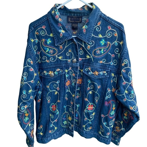 Vintage Life Style Embroidered Denim Blue Jean Shacket Women’s Size Large - Picture 1 of 5